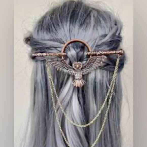 Bohemian Bronze Owl Hairpin with chain accent engraved detailing NEW - Picture 8 of 8